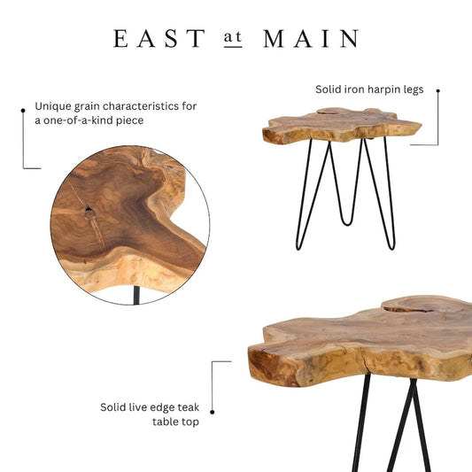 Natural Live-Edge Teak Wood Table With Iron Legs by East at Main