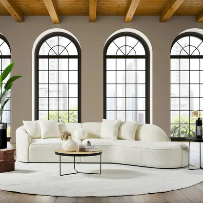 Gallar Japandi Style Luxury Modern Boucle Fabric Curved Sofa in White