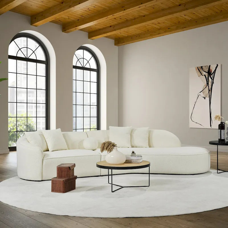 Gallar Japandi Style Luxury Modern Boucle Fabric Curved Sofa in White