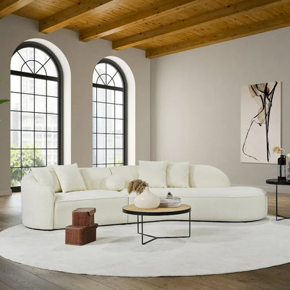 Gallar Japandi Style Luxury Modern Boucle Fabric Curved Sofa in White