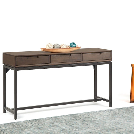 WYNDENHALL Devlin SOLID HARDWOOD and Metal 54 inch Wide Industrial Wide Console Table in Walnut Brown - 54W x 16 D x 30 H