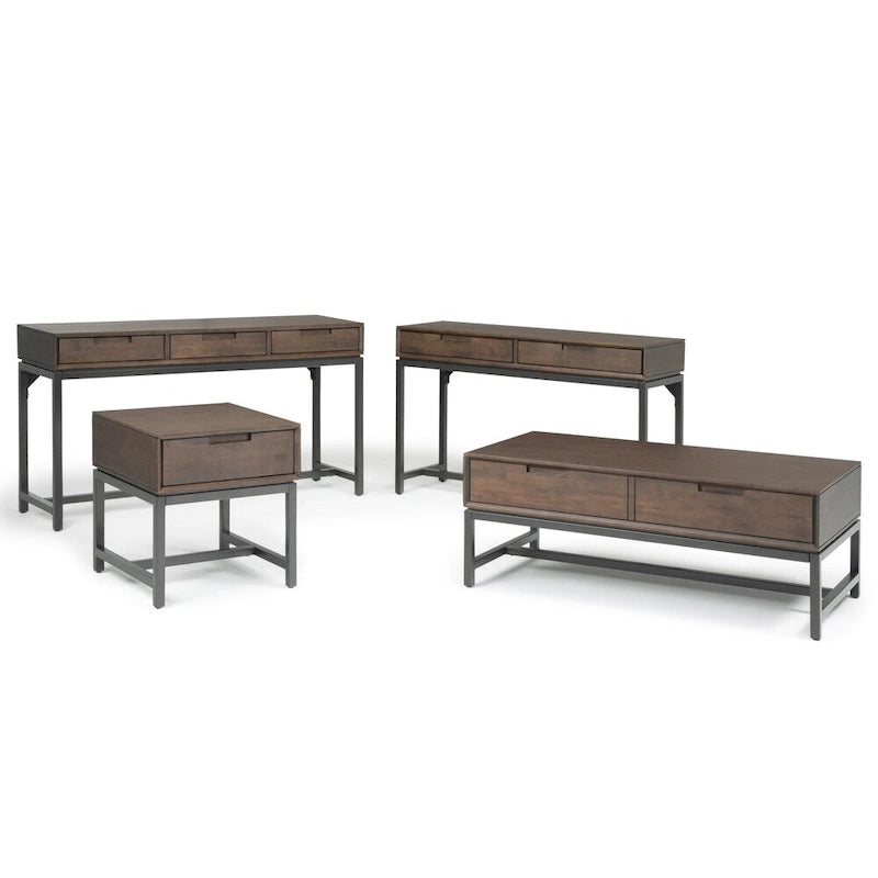 WYNDENHALL Devlin SOLID HARDWOOD and Metal 54 inch Wide Industrial Wide Console Table in Walnut Brown - 54W x 16 D x 30 H