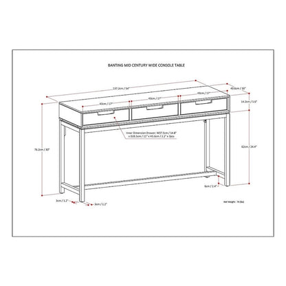 WYNDENHALL Devlin SOLID HARDWOOD and Metal 54 inch Wide Industrial Wide Console Table in Walnut Brown - 54W x 16 D x 30 H
