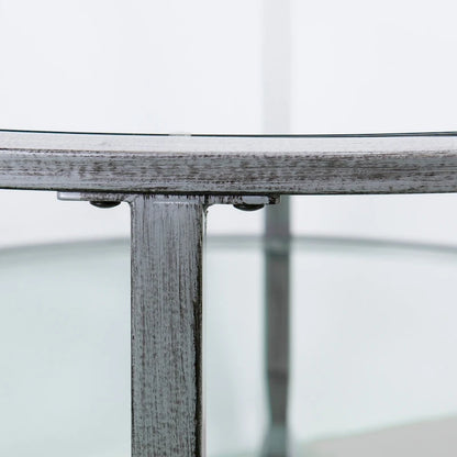 SEI Furniture Glenn Distressed Silver Round Coffee Table with Glass Top and Shelf