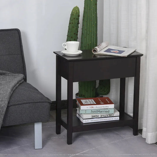 HOMCOM End Side Table in Flip Top Design with Cabinet and Bottom Shelf, Storage Furniture Decoration for Bedroom