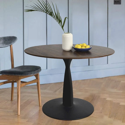 Round Walnut Color Dining Table