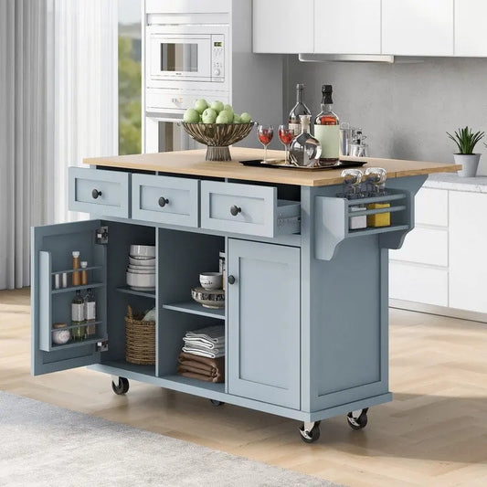 Drop-Leaf Counter top Kitchen Cart ,Kitchen Island with 3 Drawers