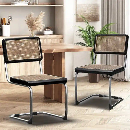 Dining Chairs Set of 2, Upholstered Natural Rattan Kitchen Chairs, Armless Accent Chair Side Chairs