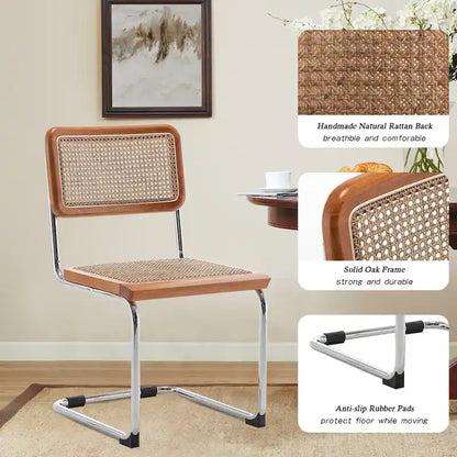 Dining Chairs Set of 2, Upholstered Natural Rattan Kitchen Chairs, Armless Accent Chair Side Chairs