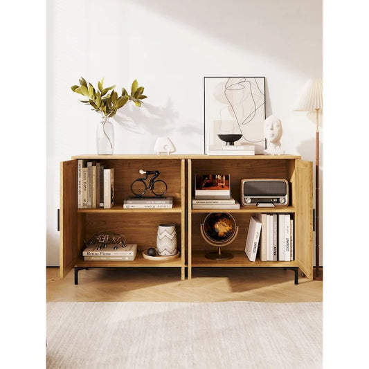 JASIWAY Buffet Table Kitchen Sideboard with Rattan Decorated Doors