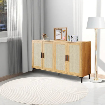 JASIWAY Buffet Table Kitchen Sideboard with Rattan Decorated Doors