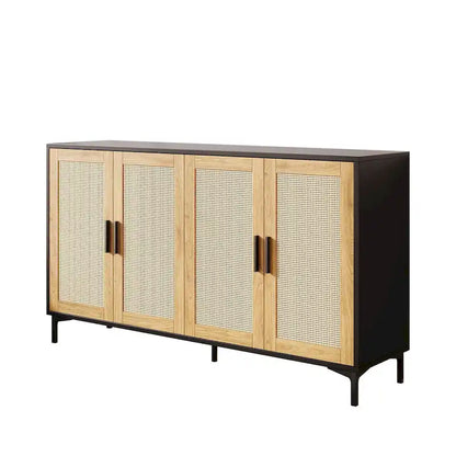 JASIWAY Buffet Table Kitchen Sideboard with Rattan Decorated Doors