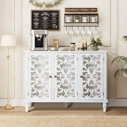 Retro Antique Hollow-Carved 3-door Storage Cabinet