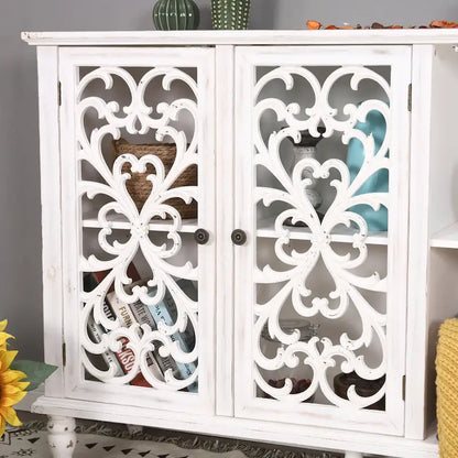 Retro Antique Hollow-Carved 3-door Storage Cabinet