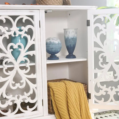 Retro Antique Hollow-Carved 3-door Storage Cabinet