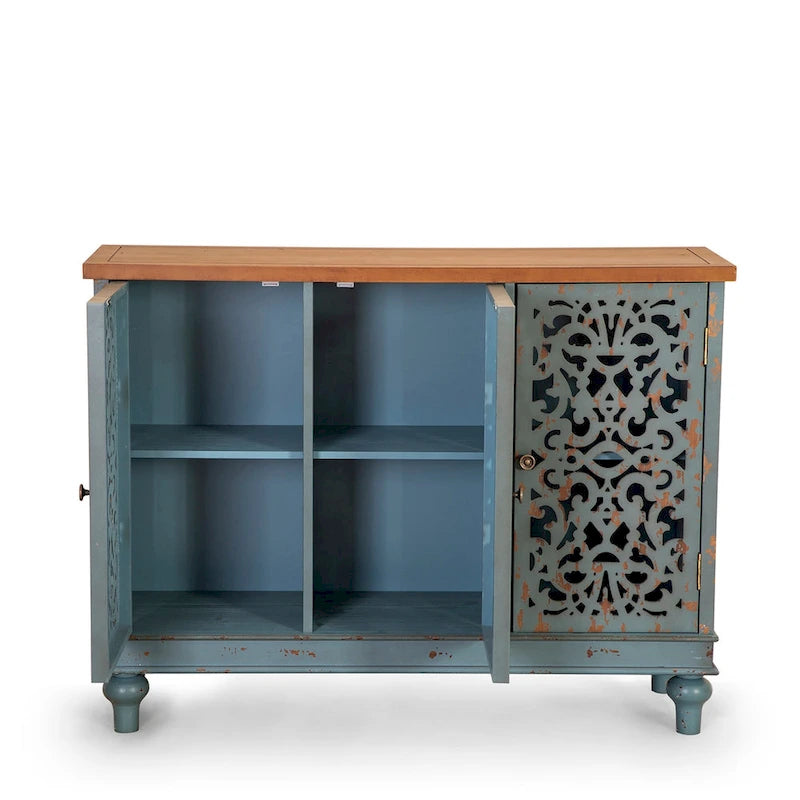 Retro Antique Hollow-Carved 3-door Storage Cabinet