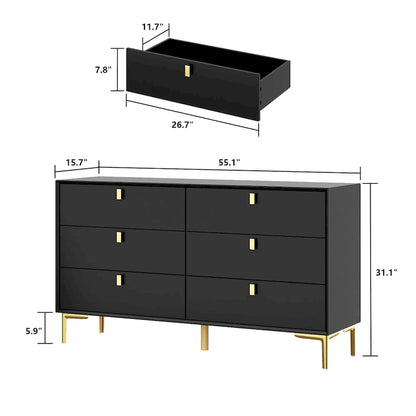 6 Drawers Storage Dresser Mid Century Chest of Drawer Sideboard
