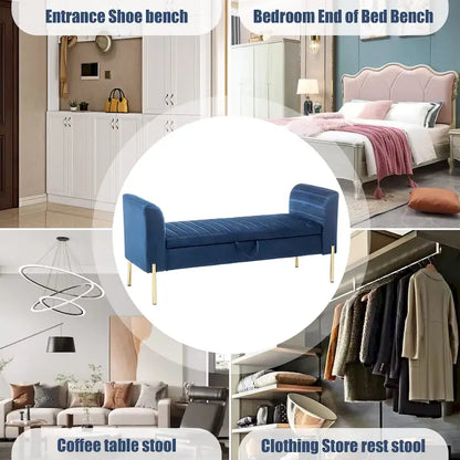 Storage Ottoman Bench, Upholstered Velvet Entryway Bench with Armrest & Large Storage Space for Living Room - 52inch