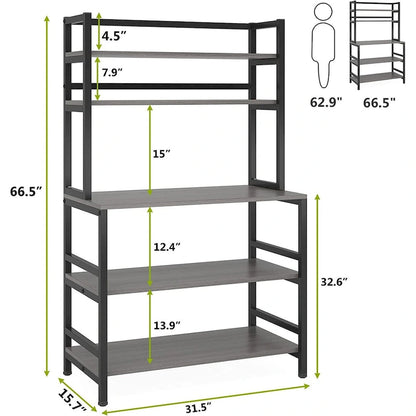 5 Tier Bakers Rack with Storage, Kitchen Stand Micorwave Over Cart