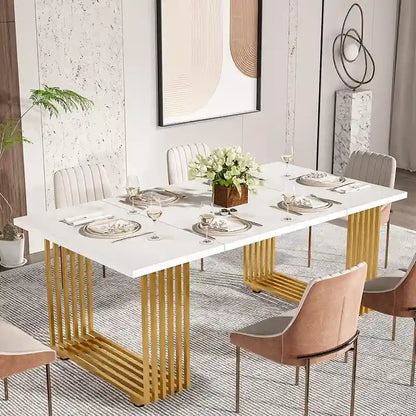 Modern Dining Table for 6-8 People, 70.8 Inches White Kitchen Table