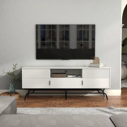 DH BASIC Modern 60-inch 3-Drawer Media Cabinet TV Stand with Cable Hole by Denhour