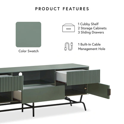 DH BASIC Modern 60-inch 3-Drawer Media Cabinet TV Stand with Cable Hole by Denhour