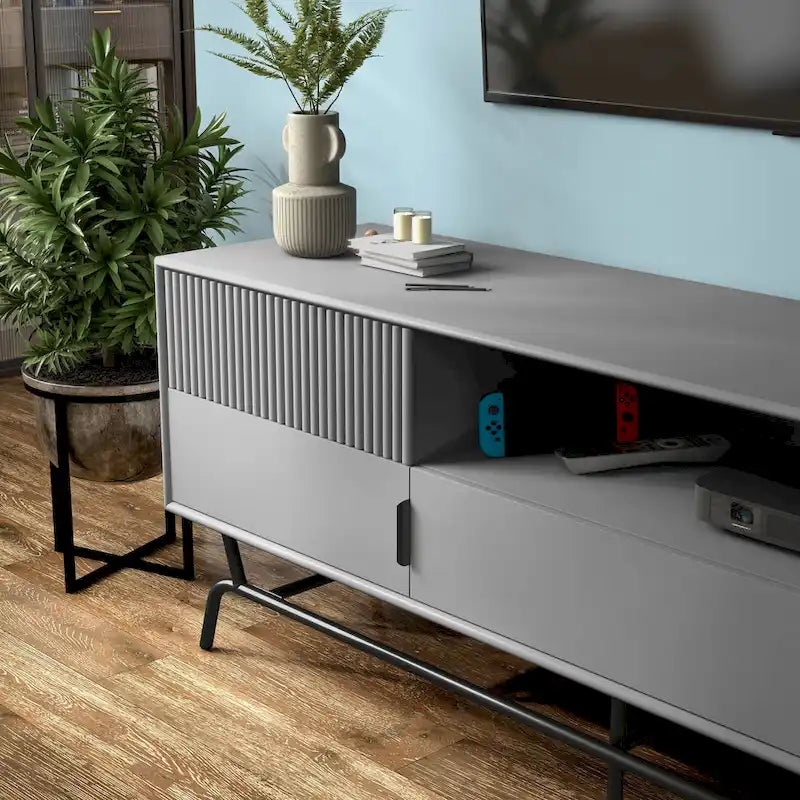 DH BASIC Modern 60-inch 3-Drawer Media Cabinet TV Stand with Cable Hole by Denhour