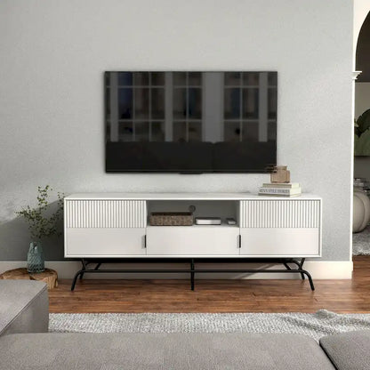 DH BASIC Modern 60-inch 3-Drawer Media Cabinet TV Stand with Cable Hole by Denhour
