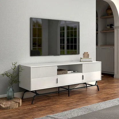 DH BASIC Modern 60-inch 3-Drawer Media Cabinet TV Stand with Cable Hole by Denhour