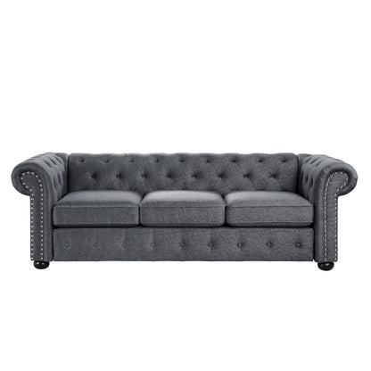Corvus Aleksis Tufted Chesterfield 3-seater Sofa with Rolled Arms