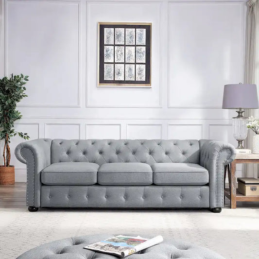 Corvus Aleksis Tufted Chesterfield 3-seater Sofa with Rolled Arms