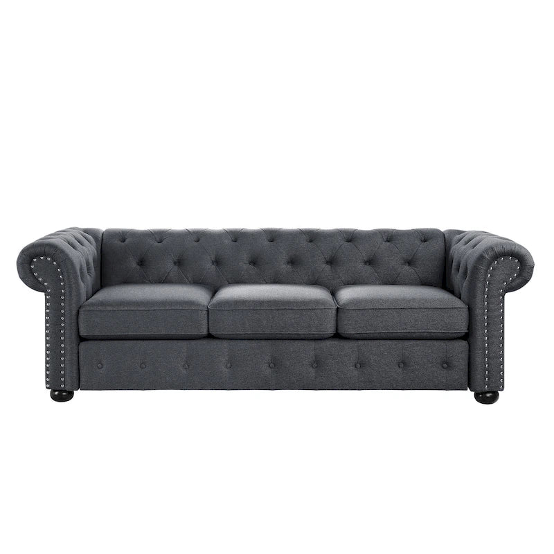 Corvus Aleksis Tufted Chesterfield 3-seater Sofa with Rolled Arms