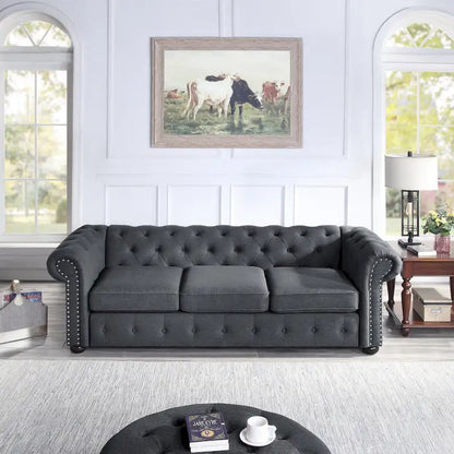Corvus Aleksis Tufted Chesterfield 3-seater Sofa with Rolled Arms