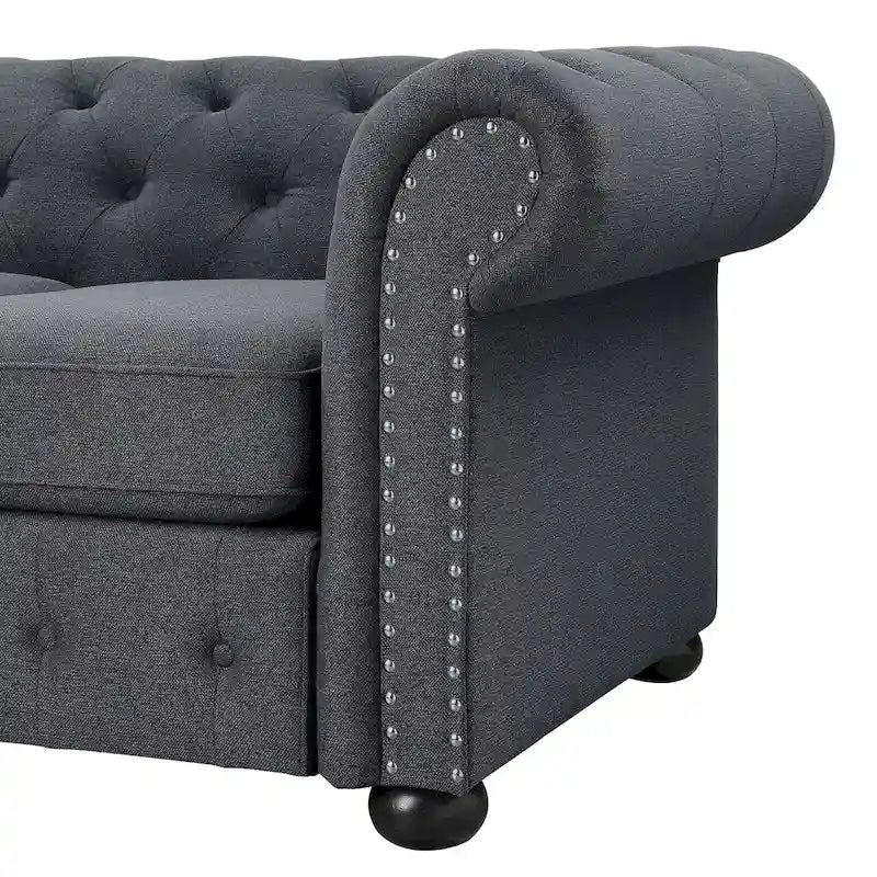 Corvus Aleksis Tufted Chesterfield 3-seater Sofa with Rolled Arms