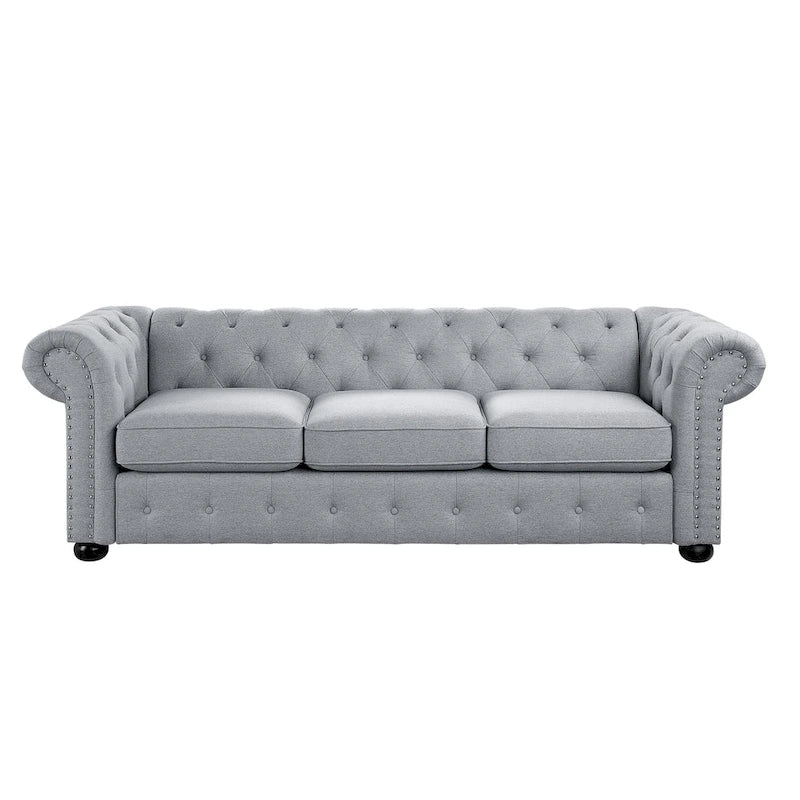 Corvus Aleksis Tufted Chesterfield 3-seater Sofa with Rolled Arms