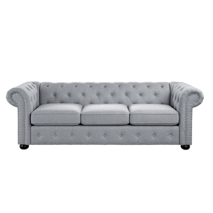 Corvus Aleksis Tufted Chesterfield 3-seater Sofa with Rolled Arms