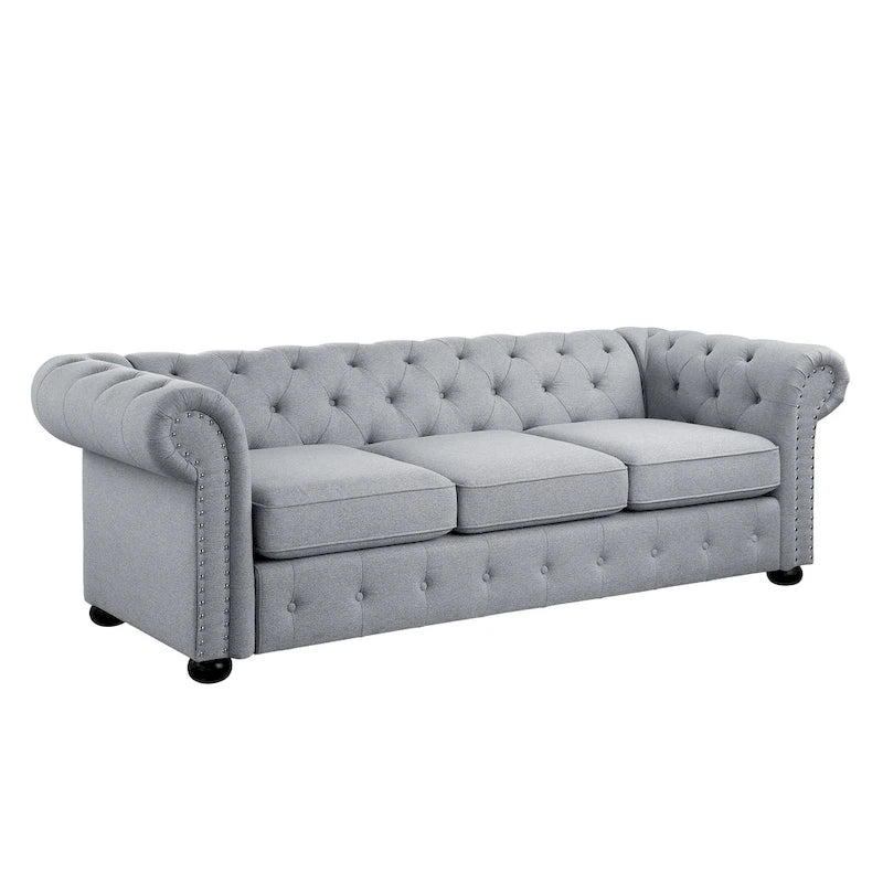 Corvus Aleksis Tufted Chesterfield 3-seater Sofa with Rolled Arms