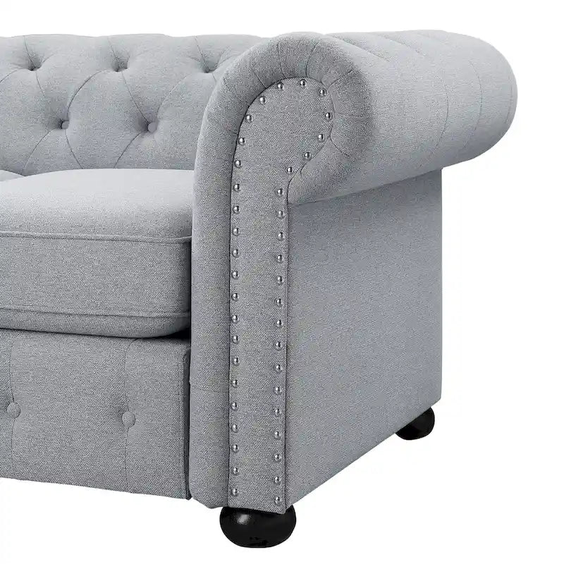 Corvus Aleksis Tufted Chesterfield 3-seater Sofa with Rolled Arms