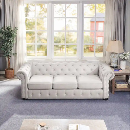 Corvus Aleksis Tufted Chesterfield 3-seater Sofa with Rolled Arms