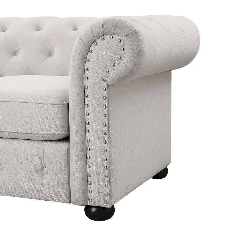 Corvus Aleksis Tufted Chesterfield 3-seater Sofa with Rolled Arms