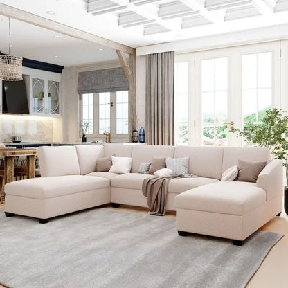 U-Shape Sectional Sofa, Double Extra Wide Chaise Lounge Couch
