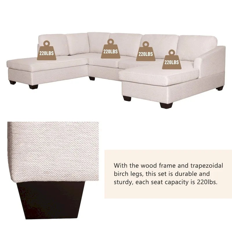 U-Shape Sectional Sofa, Double Extra Wide Chaise Lounge Couch