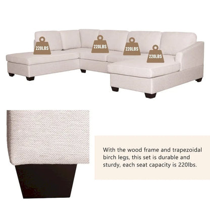 U-Shape Sectional Sofa, Double Extra Wide Chaise Lounge Couch