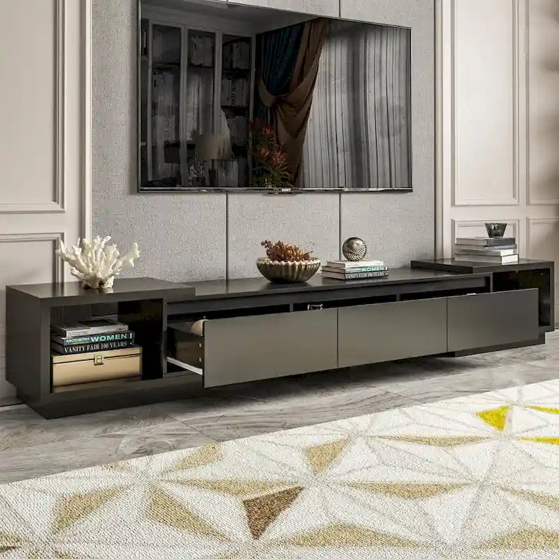 Extendable TV Stand Storage Media Console Modern Entertainment Center