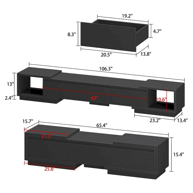 Extendable TV Stand Storage Media Console Modern Entertainment Center