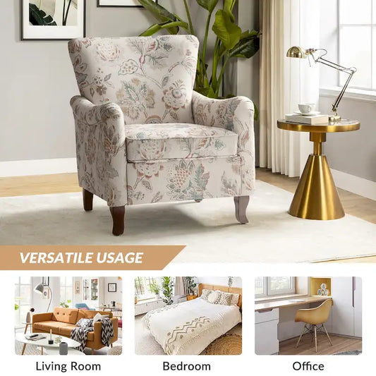 Samouel Modern Floral Upholstered Armchair with Wingback Design by HULALA HOME