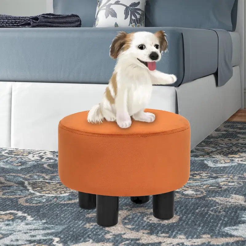 Adeco Round Ottoman Velvet Footrest Stool Modern Padded Seat Footstool