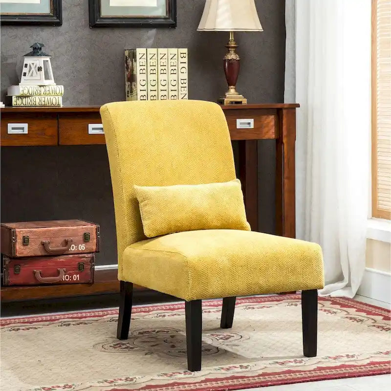Porch & Den Vista Armless Chenille Accent Chair w/ Kidney Pillow