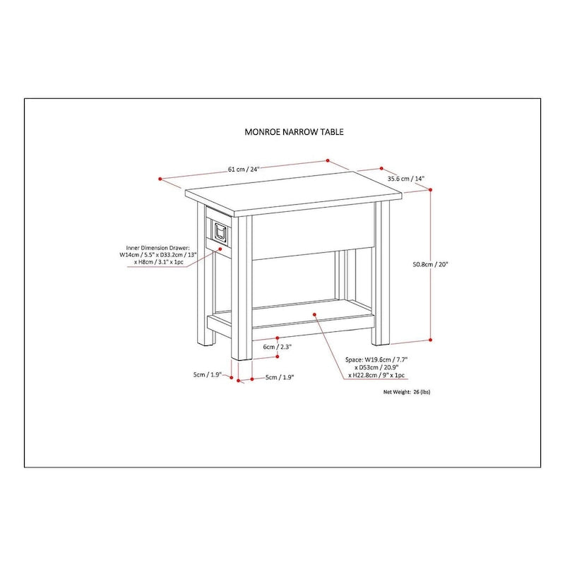 WYNDENHALL Garret SOLID ACACIA WOOD 14 inch Wide Rectangle Rustic Narrow Side Table - 14 W x 24 D x 20 H