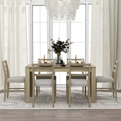 Nestfair 7-Piece Wooden Dining Table Set with 6 Chairs and 2 Drawers